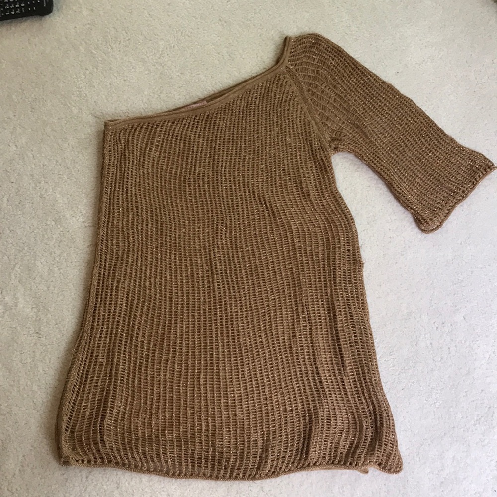 Calypso one shoulder bronze knit top